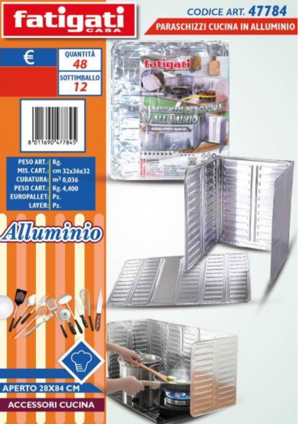 para schizzi per la cucina in alluminio