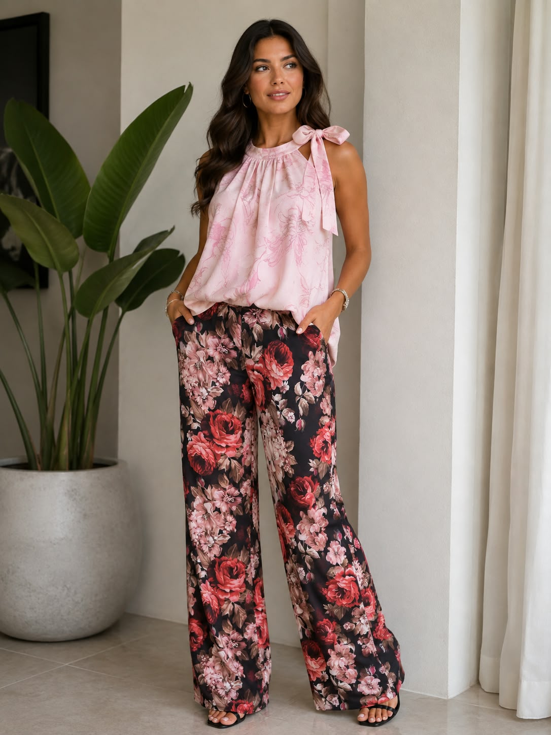 Pantalone floreale slim