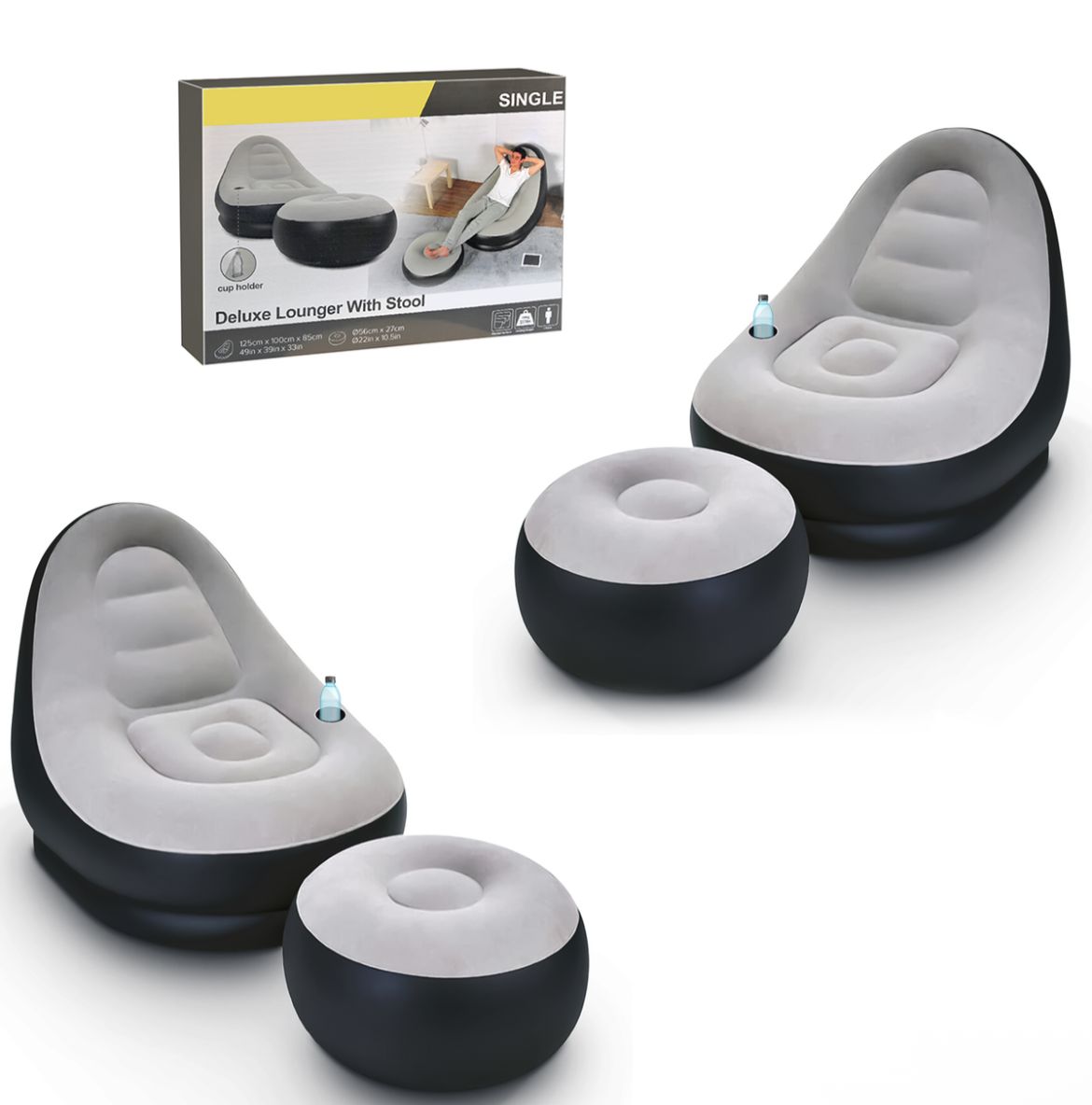 Avelin Deluxe Lounger poltrona gonfiabile con sgabello