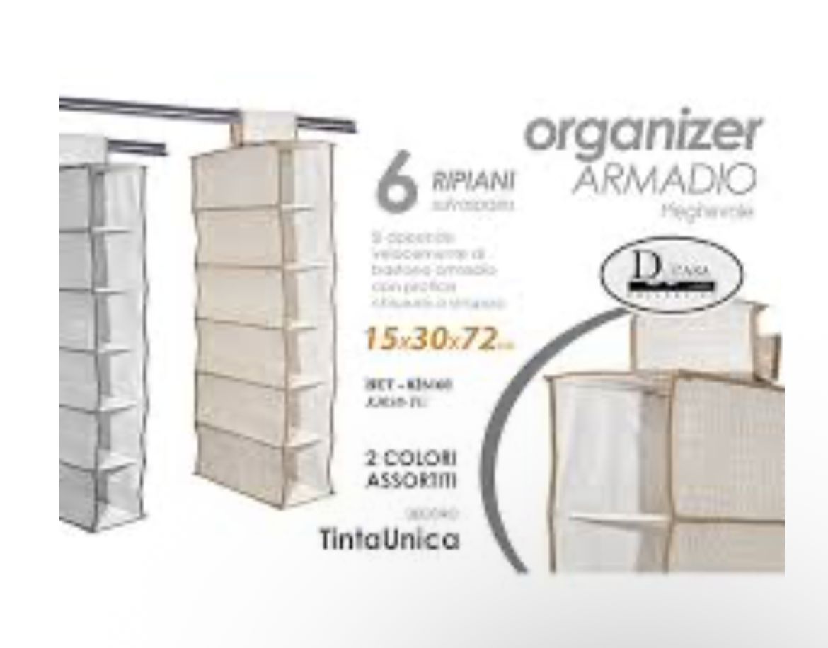 Organizzatore verticale salvaspazio da appendere all'interno dell'armadio.