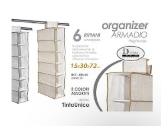 Organizzatore verticale salvaspazio da appendere all'interno dell'armadio.