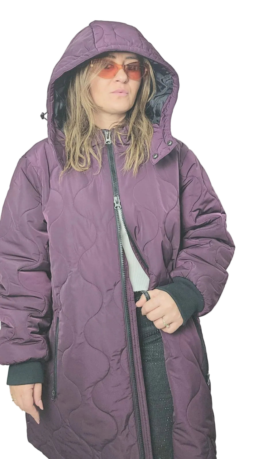 Cappotto lungo trapuntato a cerchi