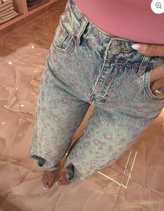 Jeans maculato rosa