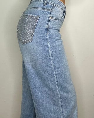 Jeans tasca argento brillantinata