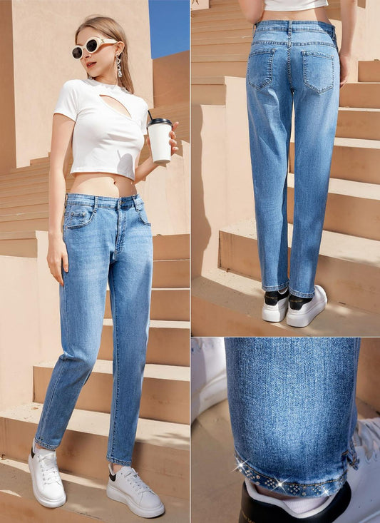 Jeans strass a caviglia