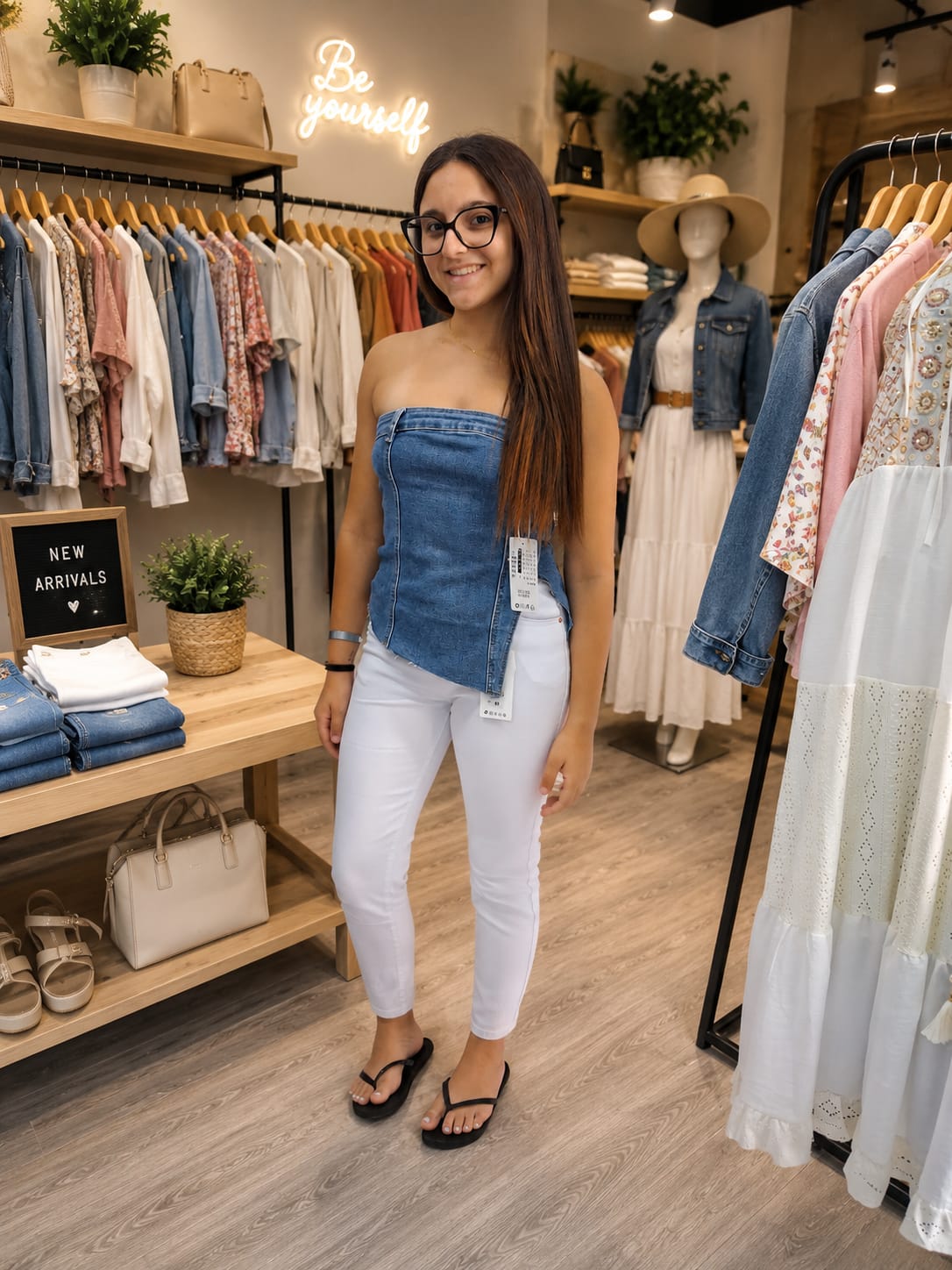 Top in jeans con bottoni asimmetrico