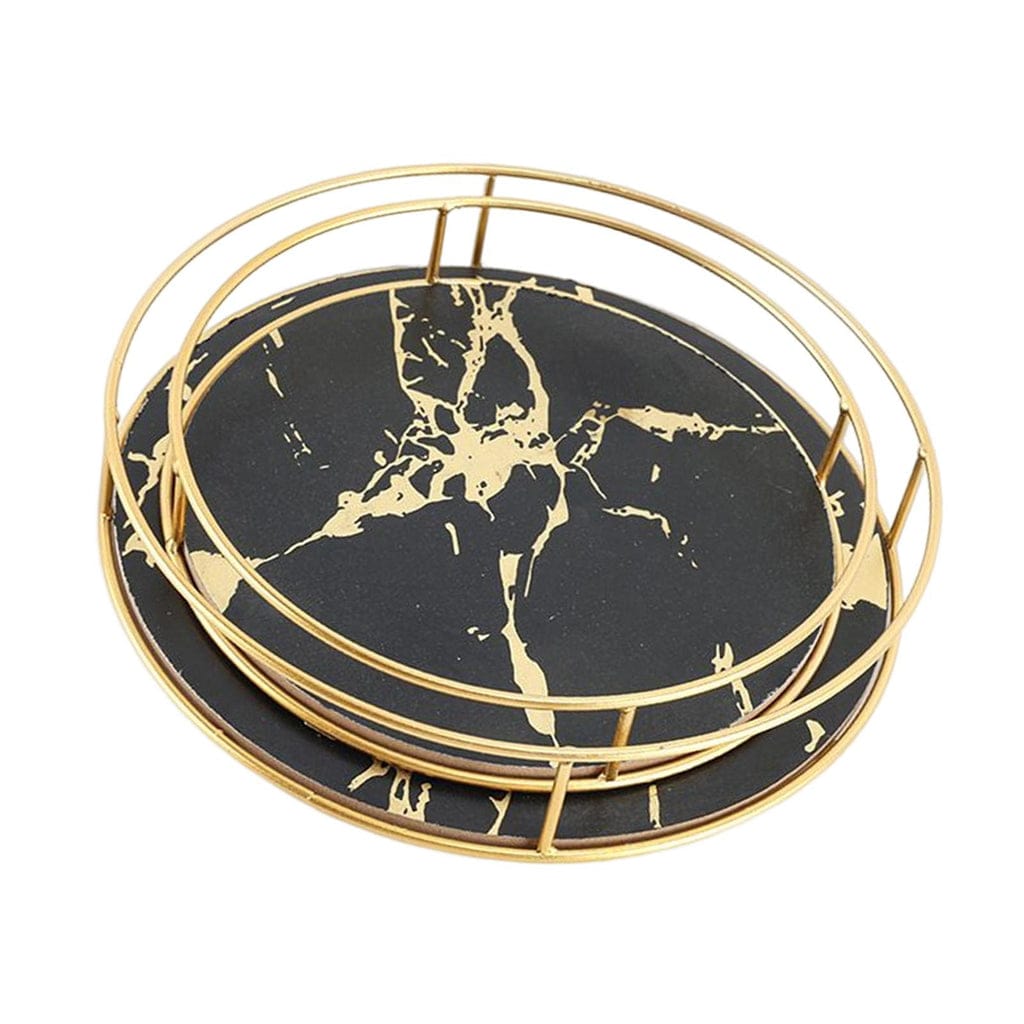 Set Vassoio Grande e Piccolo | Marmorizzato Nero | Rotondo