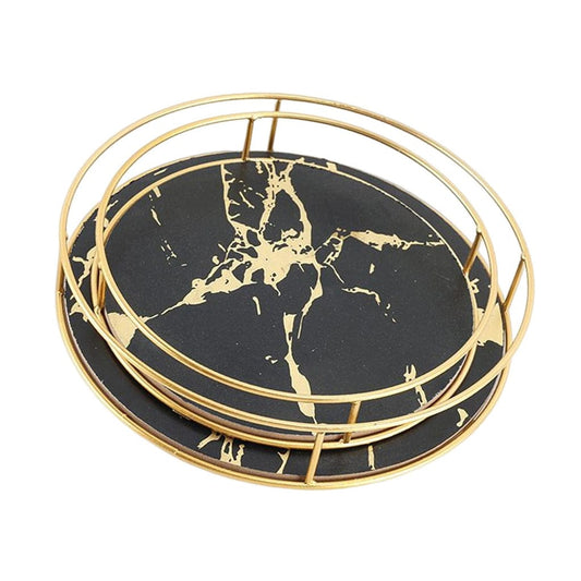 Set Vassoio Grande e Piccolo | Marmorizzato Nero | Rotondo