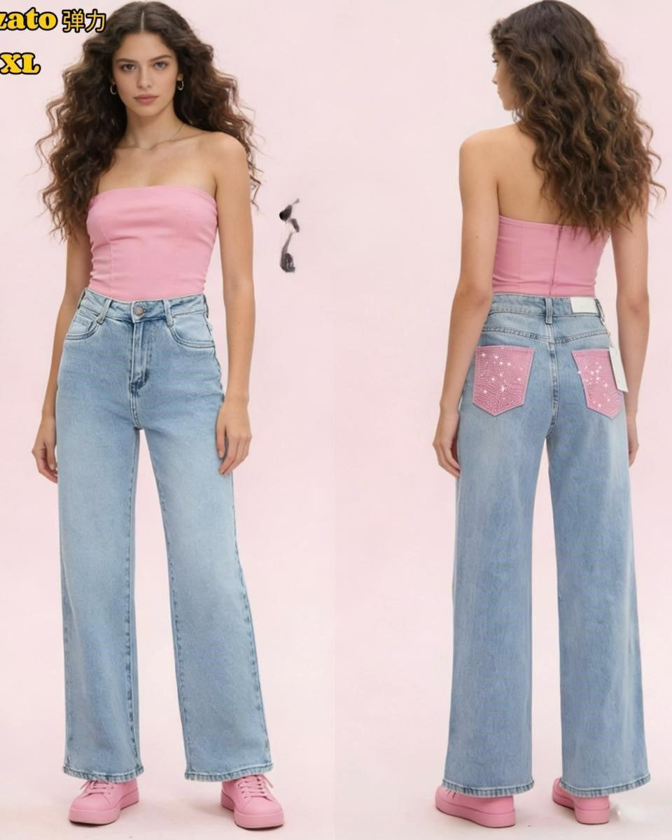 jeans con tasca brillantinata rosa