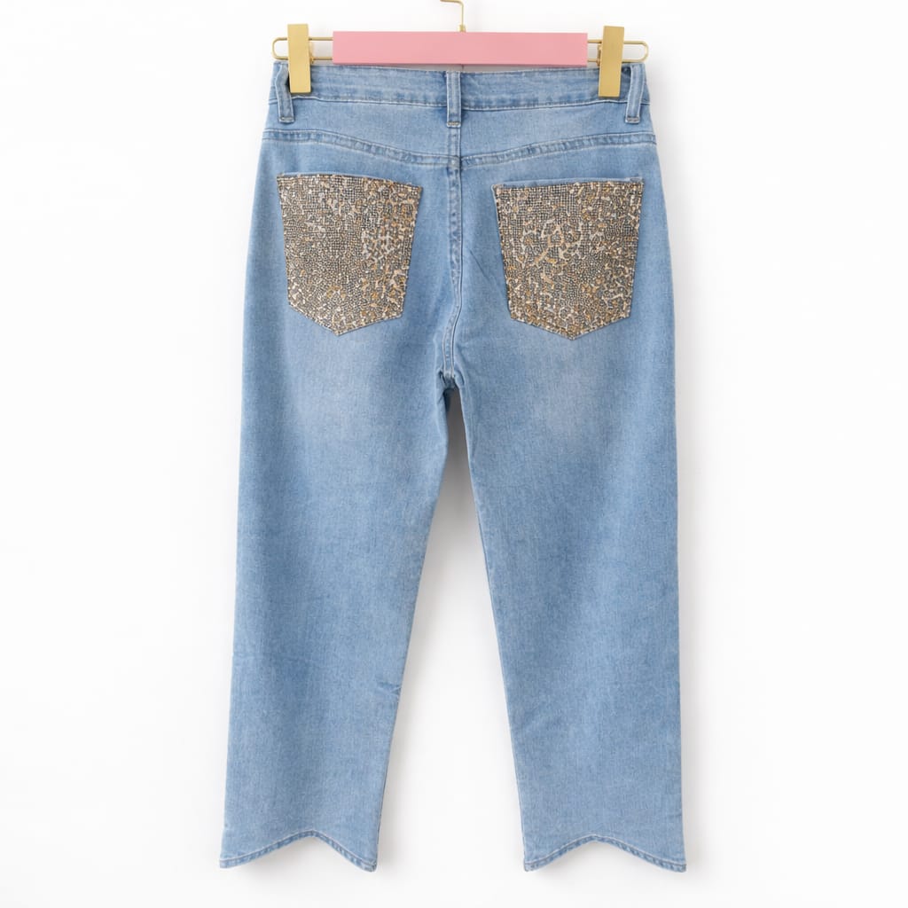 Jeans tasca maculata glitter