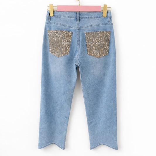 Jeans tasca maculata glitter