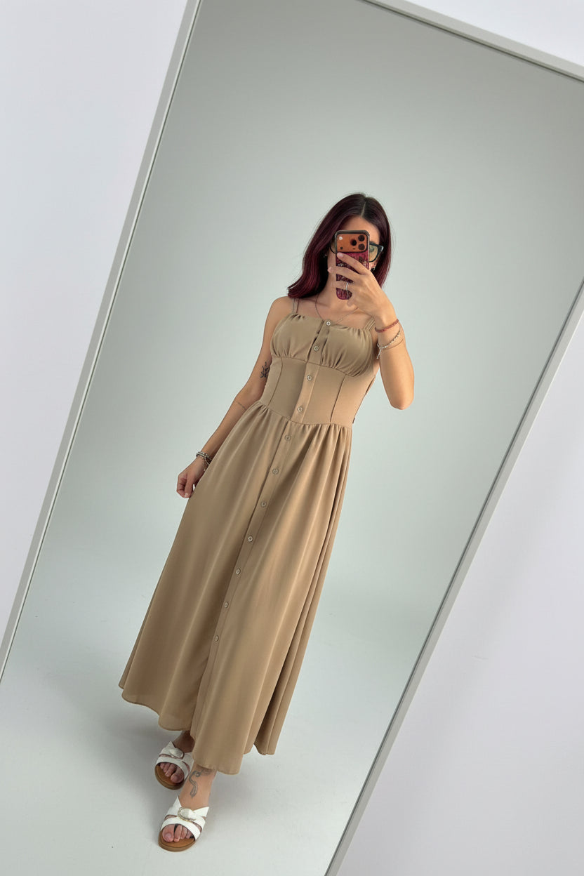 Vestito lungo con apertura a bottoni