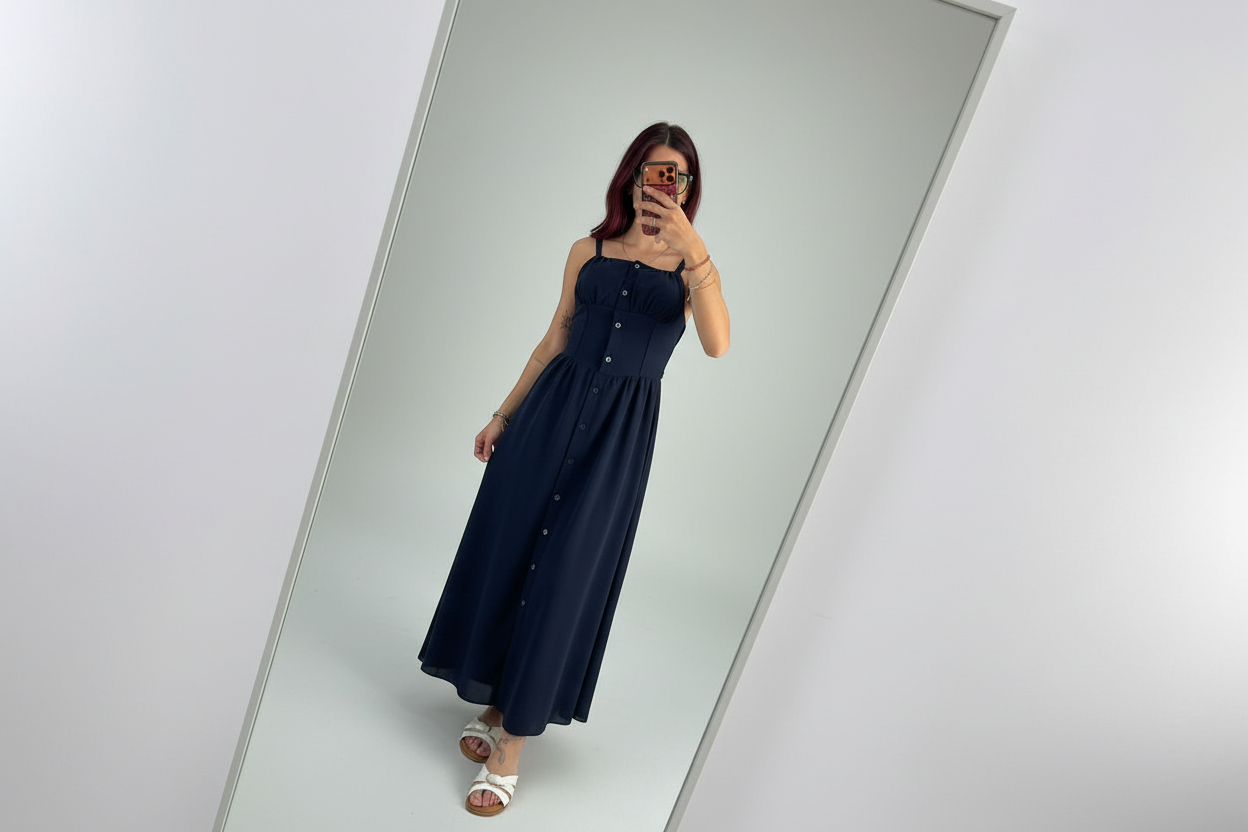 Vestito lungo con apertura a bottoni