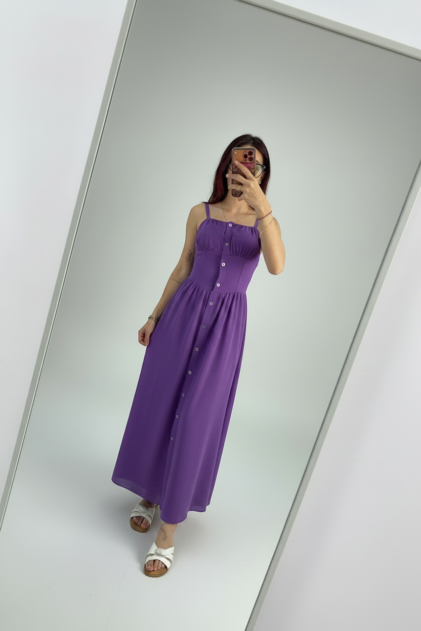 Vestito lungo con apertura a bottoni