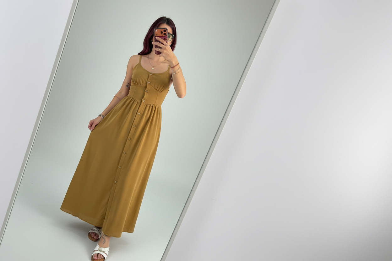 Vestito lungo con apertura a bottoni